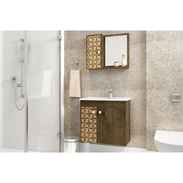 Conjunto para Banheiro Munique Madeira Rústica/Madeira 3D - Móveis Bechara