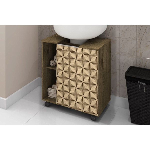 Gabinete para Banheiro Pequin Madeira Rústica/Madeira 3D - Móveis Bechara